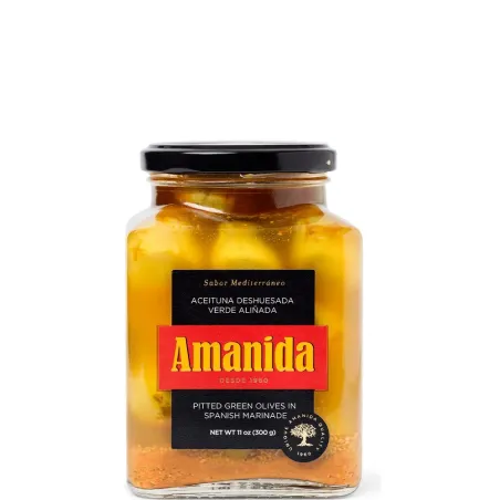 OLIVA VERDE DESHUESADA ALIÑADA TARRO CUADRADO AMANIDA 580ML