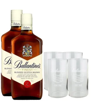 Estuche 2 Ballantine's + 4 Vasos