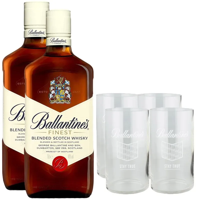 Estuche 2 Ballantine's + 4 Vasos