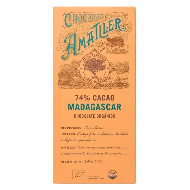 Tableta Chocolate Amatller 74% cacao Madagascar 70g