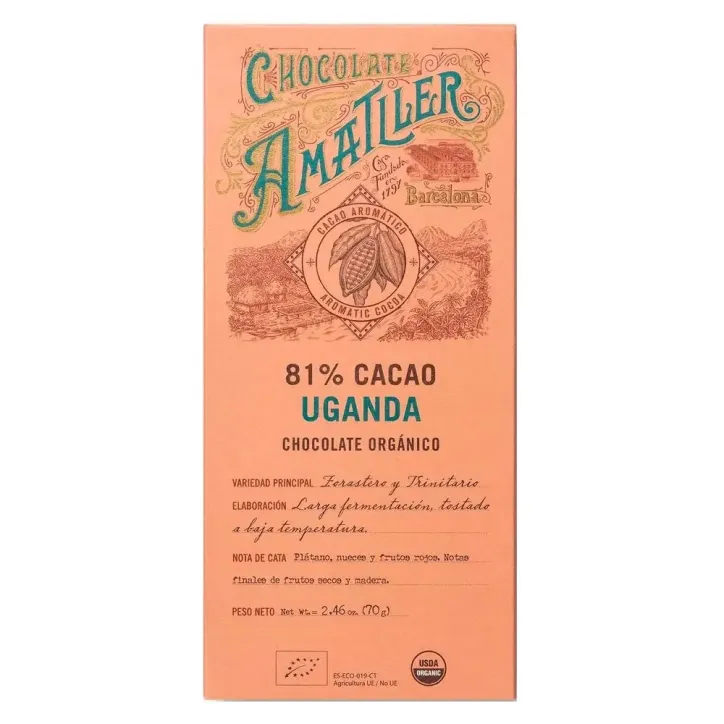 Tableta Chocolate Amatller 81% cacao Uganda 70g
