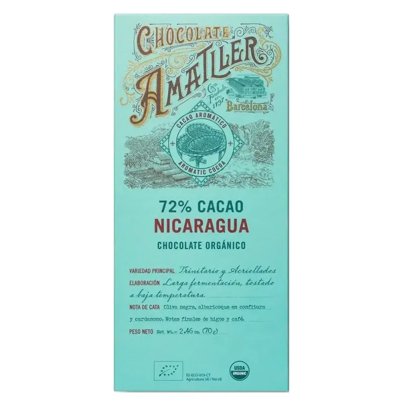 Tableta Chocolate Amatller 72% cacao Nicaragua 70g