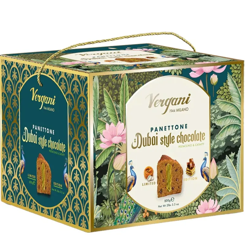 Panettone Vergani Dubai Style Chocolate Pistachio and Kataifi 850 gr