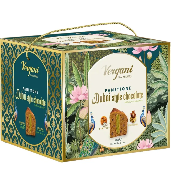 Panettone Vergani Dubai Style Chocolate Pistachio and Kataifi 850 gr