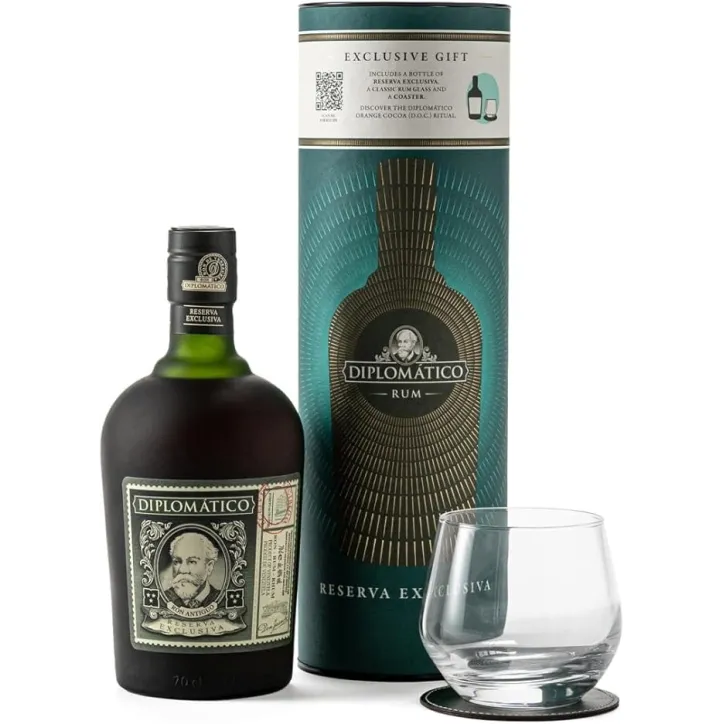 Ron Diplomatico Rva Esclusiva Canister posavasos piel y vaso