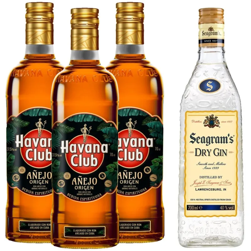 Pack 3 Havana Añejo Origen + 1 Seagram's de Regalo